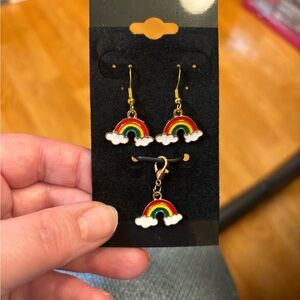 3pc new Rainbow Earrings & matching Pendant charm Set fun whimsical cute colors